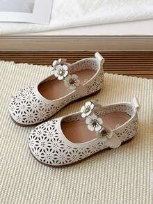 1双幼儿女童软底真皮玛丽珍鞋，透气镂空圆头复古休闲鞋，适合婴幼儿，春、夏、秋季穿着。 - 米色 - 查看 3