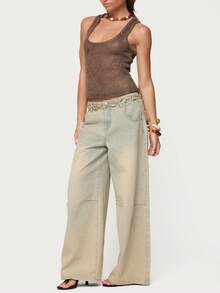 Women Y2K Sequin Knit Tank Top 90S Vintage Square Neck Sheer Knit Crop Top Summer Going Out Camisole Party Clubwear - Cà phê nâu - Xem 8