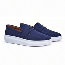 Men's Modern Casual Loafer Shoe In Premium Suede - 藍色 - 查看 3