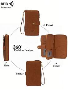 New RFID Blocking Long Passport Wallet, Dual Zipper Large Capacity Travel Document Organizer - Multicolor - View 9