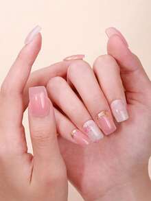 16片粉色渐变半固化凝胶美甲贴，金色箔片点缀，奢华风格自粘凝胶美甲全贴，易于美甲，沙龙品质，女士居家DIY美甲贴纸。 - 粉色 - 查看 4