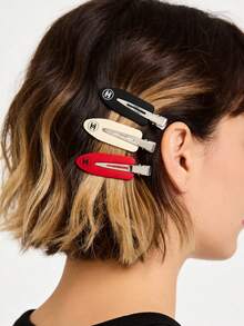 CHANEL Set de 6 pinzas para el cabello, pinzas de pato en rojo/blanco/negro, pinzas invisibles, pinzas para flequillo, pinzas de garra, mini pinzas para el cabello, pinzas laterales, accesorios para el cabello - Pinza para el pelo roja, blanca y negra - Ver 5