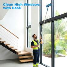 2-In-1 Window Cleaner Squeegee With Extendable Telescopic Pole – No Ladder Needed For High Windows, Glass & Car Windshield (Blue) - Blue - View 2