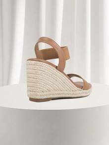 Alpargatas de mujer, elegantes zapatos de verano, sandalias de cuña de moda, sandalias de punta abierta con tira en el tobillo - Marrón - Ver 4