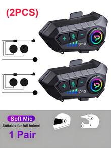 1/2个摩托车头盔耳机，蓝牙5.3无线降噪耳机，带16种RGB灯光模式，超长续航，双重降噪/自动接听/通话/音乐控制 - A - 查看 15