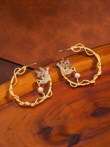 A Fashionable Bird Earring With Rhinestones And Earrings Suitable For Daily Wear - Hummingbird - View 3