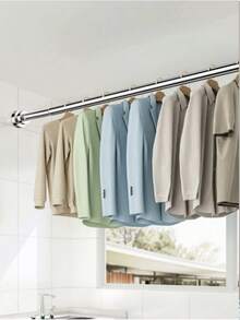 1pc Super Long Stainless Steel Telescopic Rod, Curtain Rod, Wardrobe Rod, Shower Curtain Rod, Tension Rod, Drying Rack, Curtain Pole, Closet Hanging Rod, Extendable Rod, Laundry Drying Rod, Rod Bracket, Kitchen Organizer Rod, Room Divider, Spring Curtain Rod, Spring Shower Curtain Rod, No Drilling Required, Adjustable Bathroom Divider Spring Rod, Adjustable Black Shower Curtain Rod, No Drilling Needed - Multicolor - View 3