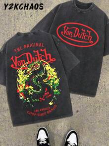 Y2KCHAOS Vintage Band Graphic Tee For Men - Alice In Chains Album Art Print, Distressed Washed Cotton T-Shirt With Bold Rock Music Design, Perfect For Fans Of Classic Grunge And 90s Alternative Rock, Oversized Fit For Casual Streetwear Look, Ideal For Music Lovers And Vintage Style Enthusiasts (250 Washed Cotton T-Shirt) Manfinity - 黑色 - 查看 1