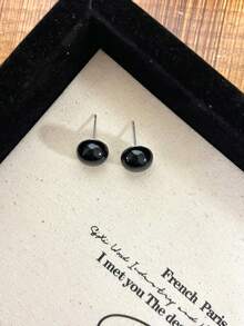 1 Pair Fashionable Minimalist Niche Versatile Black Geometric Circle Stud Earrings, Suitable For Teenage Girls Daily And Festival Wear - 12mm - View 3