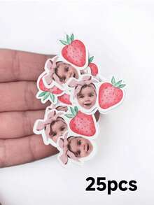 Custom Strawberry Photo Confetti, Personalized Party Straws, 1st Birthday Strawberry Patch Decor, Customizable Face Cupcake Toppers, Back To School - Multicolor - View 22