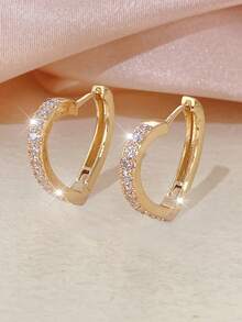 1对女士耳环，奢华优雅心形合成锆石耳钉，简约时尚耳环 - 耳圈 - 查看 2