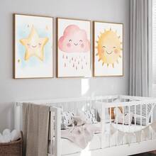 3件/套 水彩太陽彩虹心形幼兒房牆面藝術套裝 - 有框或無框畫布兒童房裝飾、遊戲室、極簡風格幼兒房海報、自然主題、可直接掛牆水彩兒童牆面藝術套裝、極簡家居裝飾、女孩房裝飾、開學季 - 彩色 - 查看 8