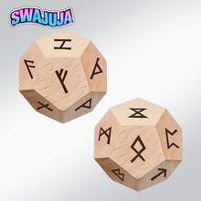2 dados de runas de madera, dados poliedricos de astrología de 12 caras, accesorio para juegos de mesa para adultos, tipo de juego de misterio, dados para juegos de mesa de astrología | Dados decorativos | Diseño exquisito de dados - Albaricoque - Ver 6