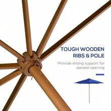 300cm Cantilever Parasol In Wood For Balcony, Garden, Bamboo, Blue - Blue - View 4