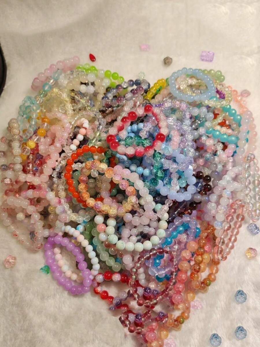 12/24pcs Elastic Glass Bead Bracelets - Stretch Fit Beads With Multi-Color Options (Pink, Blue, Green, Purple, Red, Black, White, Clear, Golden, ) - For Jewelry Making, Bracelets, Keychains - Durable Elastic Cord For DIY Crafts & Gifts - 彩色 - 查看 1
