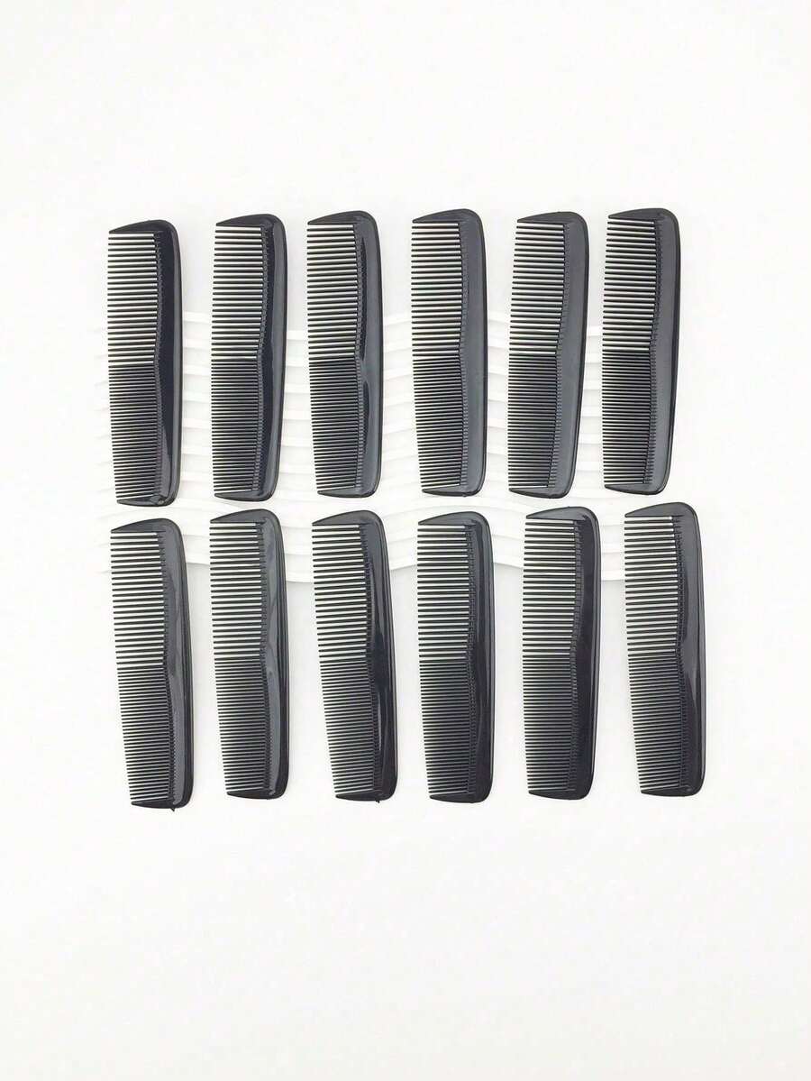 12pcs Portable Double-Row Hair Comb, Haircut Comb, Thick & Thin Teeth Comb - Black - View 1