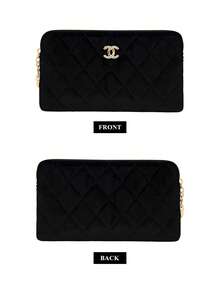 CHANEL 黑色天鹅绒便携式化妆包，可作口红袋、零钱包、收据夹，高级山茶花图案设计 - 黑色 - 查看 5