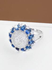 1pc Creative Sunflower Design Cubic Zirconia Inlaid Fashion Ring For Women - Multicolor - View 9