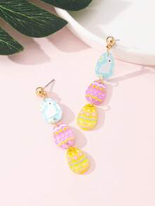 1 Pair Cute Colorful Rabbit, Flower & Easter Egg Design Fashion Jewelry Earrings, Perfect Gift For Holiday Gatherings - Multicolor - View 3