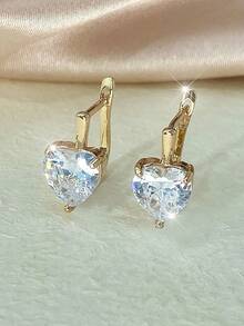 1 par de pendientes de botón con forma de corazón con circonita, estilo suave para uso diario - pendientes - Ver 1