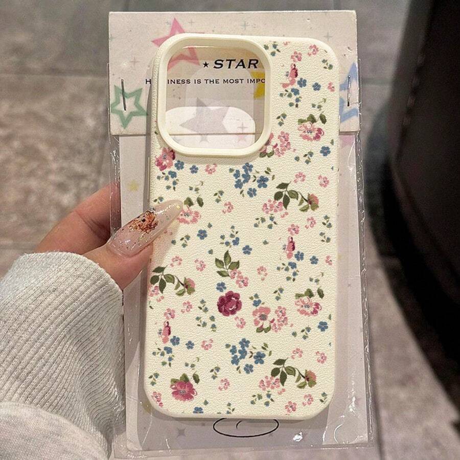 Flower 1pc TPU Material Milky White Base Floral Pattern Phone Case Compatible With Iphone 17 Pro Max/17/16 Pro Max/15/13/12/11, S20 FE/A15/S24/A55, Note 11/Note 12/Note 13 Pro, Full Coverage Anti-Drop Soft Protective Phone Cover - White - View 1