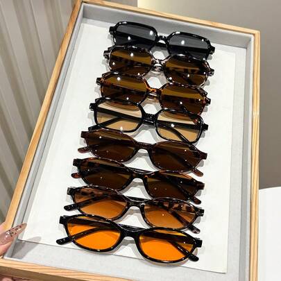 8副/套复古方形和椭圆形眼镜，小镜框经典款式，时尚装饰眼镜，Y2K街头风玳瑁框设计，多种颜色可选，精美礼品