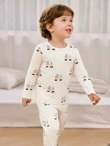 mini bala 儿童保暖内衣套装，柔软抗菌面料，透气舒适，可爱北欧风秋冬打底衫 - 紅藍色調 - 查看 5