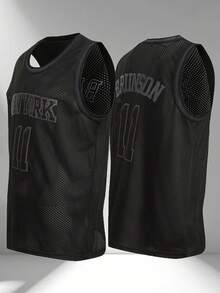 男士篮球刺绣无袖V领T恤，休闲派对运动上衣，黑色 #11 - 黑色 - 查看 1