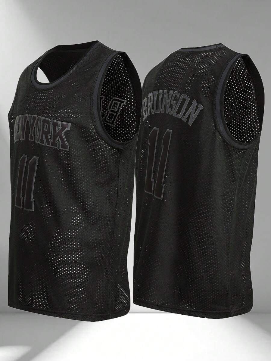 男士篮球刺绣无袖V领T恤，休闲派对运动上衣，黑色 #11 - 黑色 - 查看 1