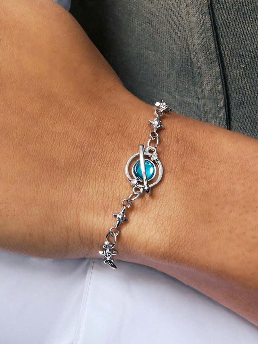 1pc Galaxy Blue Planet Bracelet, Suitable For Daily Wear By Women - Galaxy Blue Planet - View 1