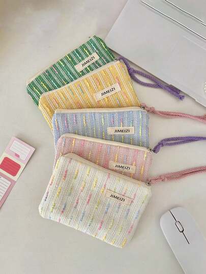 1 Pc Cute Stripe Canvas Tethered Small Zipper Makeup Bag Travelling Bags For Ladies,Pencil Case Daily Big Large Capacity Makeup Brushes Holder Travel Toiletry Bag Organizer Make Up Bag,Pencil Pouch In Make Up Bags Cute Printed Flower Touch-Up Bag Makeup Travel Toiletry Organizer Essentials Gifts Storage Zipper Accessories Nail