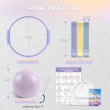 Pilates Essentials Kit For Women, 13.5\ Pilates Ring And Ball Set With Resistance Bands For Home Workouts, Portable Pilates Kit With Bag & Training Poster For Full Body Exercise - Purple - 查看 6