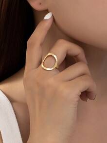 1 pieza Anillo abierto con forma de corazón geométrico minimalista, adecuado para uso diario de mujeres, Día de San Valentín, boda - Dorado - Ver 9