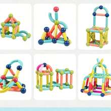 15-100件磁性积木套装，3D磁棒搭建挑战，蒙特梭利几何拼图玩具，适合3-12岁男孩女孩，培养空间想象力，磁棒和磁球创意模型组合套装（颜色随机），生日礼物，学习用品，圣诞装饰 - 彩色 - 查看 8