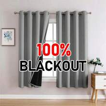 2 Panels 100% Blackout Curtains With Back Coating & Grommets - Sun Blocking Privacy Drapes For Living Room Bedroom Indoor Home Decor - 灰色 - 查看 15