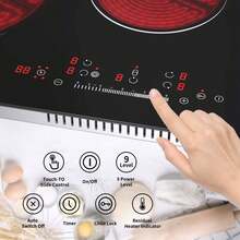 Ceramic Hob, 77cm, 8600W Built-In Electric Glass Ceramic Cooktop, IsEasy Built-In, Black Glass With 5 Cooking Zones, Touch Control, Child-Safety Lock&Timer - UK Plug(220-240V) - View 3