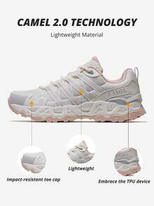 CAMEL CROWN 女士户外徒步鞋，透气、减震、防滑，适合徒步、远足、休闲运动和跑步 - 象牙白/玫瑰粉 - 查看 3