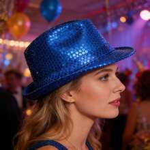 1pc Glitter Sequin Unisex Jazz Hat, Western Shiny Felt Cap, Sparkling Dance Hat, Cosplay Prop, Performance Costume Hip Hop Singer Hat - Multicolor - View 2