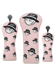 A Fun Fisherman Pattern Pink Golf Club Head Cover, Embroidered Pattern Design, Enhanced Golf Club Protection, Golf Accessories, PU Material. - Multicolor - View 2