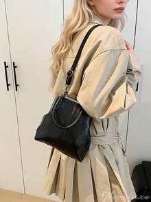 Elegant Commuter Crossbody Bag With Quick Access Buckle Design Textured Faux Leather Crossbody Bag For Working Professionals Versatile Handbag Perfect For Travel And Casual Wear Purses And Bags Women Tote Bag Summer Crossbody Bags For Women Beach Bag Shoulder Bag Y2k Beach Accessories For Women - 彩色 - 查看 5