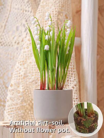 Planta artificial en maceta, planta realista, lirio del valle, sin maceta incluida, decoración de boda, planta artificial, material de PE, adorno de sobremesa, decoración de dormitorio/oficina escolar, decoración de fiesta, evento, cumpleaños, decoración del hogar, entrada, hotel, restaurante, sala de estar, dormitorio, banquete de bodas, cocina, jardín, decoración verde, adecuada para manualidades, adorno decorativo de primavera/verano