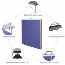 Table de ping-pong pliable avec filet et raquettes, idéale pour une utilisation intérieure et extérieure, surface de jeu bleue, comprend 2 raquettes et 3 balles, structure stable à 6 pieds, convient aux enfants et aux adultes. - Bleu azur - Voir 4