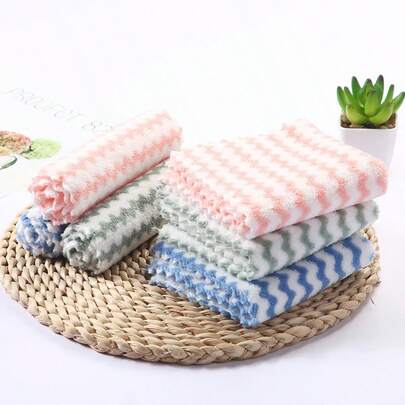 5/1pc Set Super Absorbent Anti-Oil Dishcloth, Extra Soft Thick Microfiber Dish Towel, Wavy Ionic Cleaning Cloth, Suitable For Kitchen/Bathroom/Car Cleaning Towel #Multi-Purpose Cleaning Cloth #Absorbent Dish Cloth, Random Color