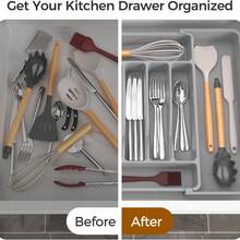 Extra Large Expandable Silverware Organizer, FoodCutlery Flatware Organizer, Kitchen Utensil Drawer Organizer, Adjustable Silverware Holder For Spoons Forks Knives, Gray - Xám (Cỡ lớn) - Xem 6