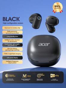 Acer OHR501 藍牙耳機 TWS 無線入耳式短柄設計 重低音 遊戲低延遲 佩戴舒適 適合學習、商務、運動，兼容手機 iOS/Android 系統 - 黑色 - 查看 14