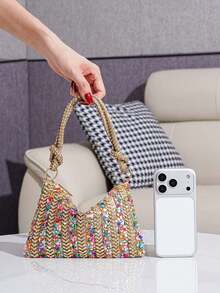 New Rhinestone Decorated Evening Bag, Elegant Handbag For Banquet, Party, Event, European And American Style Refined Clutch, Formal Dress Bag, Fashion Purse - Champagne - View 6