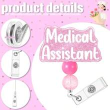 Medical Assistant Badge Buddy With MA Badge Reel Retractable Nursing ID Clip Vertical Badge Identification Tags Pink Medical Assistant - 如圖 - 查看 3