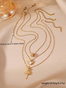 GEREIT 3pcs Fashionable Casual Heart-Shaped Cubic Zirconia Inlaid Necklace Set For Women, Creative Personalized Party Gift - Multicolor - View 6