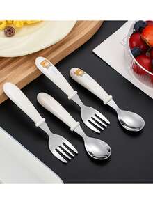 Bộ 3 món (Nĩa + Thìa + Hộp đựng) Bộ đồ ăn bằng thép không gỉ cho trẻ em, bộ thìa nĩa tập ăn cho bé, dụng cụ tự ăn kèm hộp đựng di động. - Nhiều màu - Xem 10