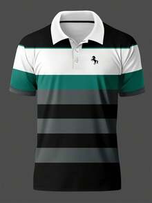 Plus Size Men's Business Casual Minimalist Short Sleeve Polo Shirt - Green - View 2